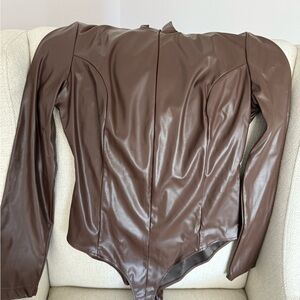 Brown Faux Leather bodysuit top